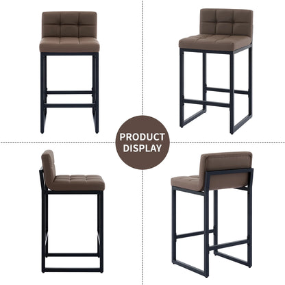 FIRAVOE Bar Stools Set of 3, Counter Height Bar Stools (Low Back)(Thickened Frame) 26" PU Leather Barstools Bar Chairs for Kitchen Island, Black