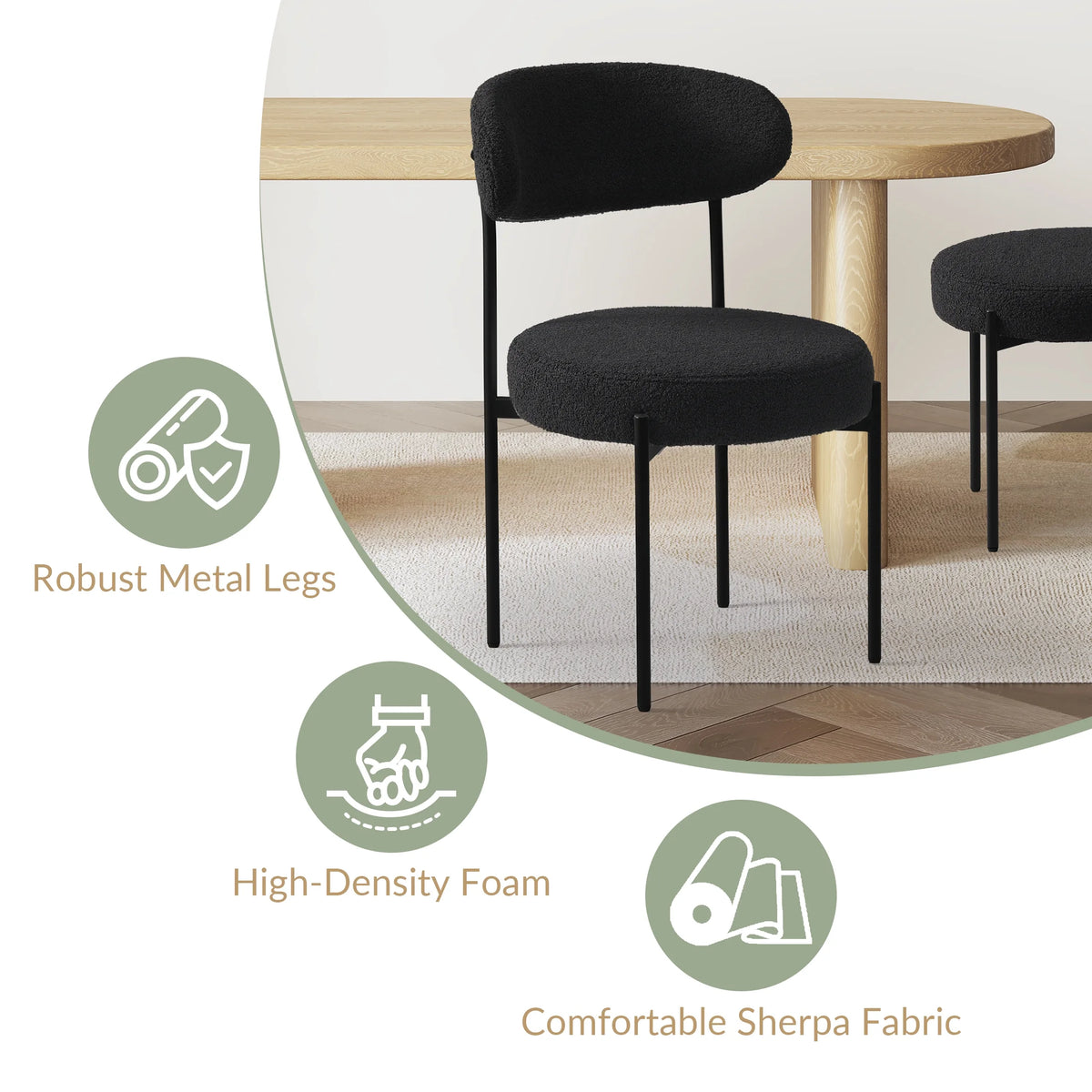WestinTrends Alexandria Mid-Century Modern Upholstered Sherpa Round Dining Chairs (Set of 4), Sunset Gold
