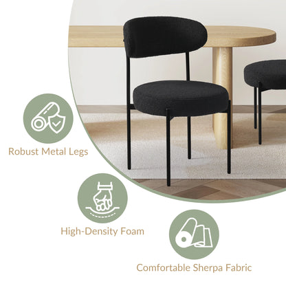 WestinTrends Alexandria Mid-Century Modern Upholstered Sherpa Round Dining Chairs (Set of 4), Sunset Gold