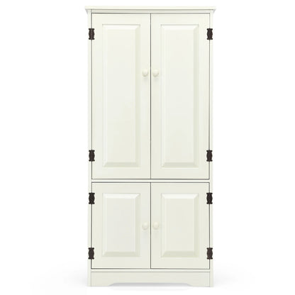 Costway Accent Floor Storage Cabinet W/ Adjustable Shelves Antique 2-Door Cream White