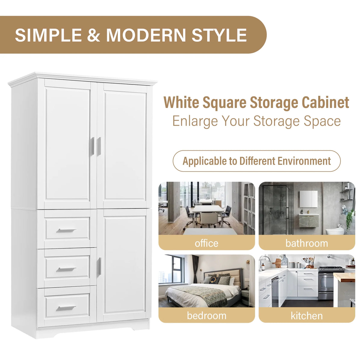 Bellemave White Tall Storage Cabinet with Adjustable Shelf Bathroom Cabinet with 1 Drawer and Storage Rack Large Freestanding Wood Cabinet Storage Organizer Floor Cabinet, White