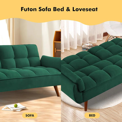 Mydepot Convertible Futon Sofa Bed, Adjustable Couch Sleeper Modern Fabric Recliner Reversible Loveseat Folding Daybed Guest Bed, Armrests, Yellow