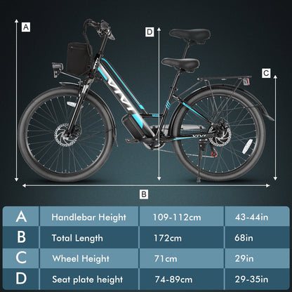 Vivi Electric Bike 26" City Commuter Electric Bike 48V 500W Step-Through Electric Bike 19.8MPH Electric Cruiser Bike Beach Bike with Cruise Control, UL2849 Certified