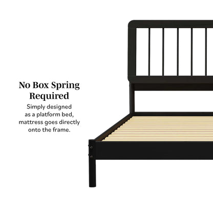 Walker Edison Mid-Century Modern Slatted Solid Wood Queen Bedframe, Natural Pine