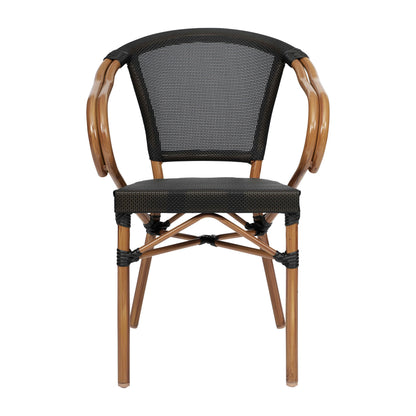 Flash Furniture Marseille Indoor/Outdoor French Bistro Stacking Chair with Arms Black/Natural