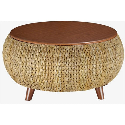 Gallerie Decor Bali Breeze Round Transitional Wood Coffee Table in Silver