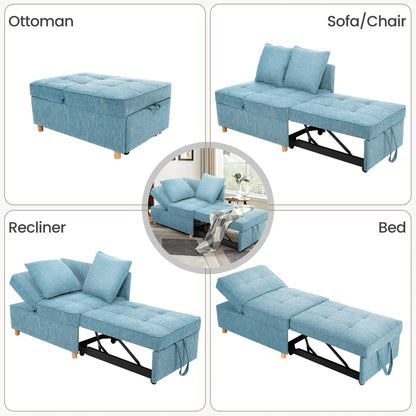 SEJOV 4-in-1 Convertible Sleeper Chair Bed, Linen Sofa Bed for Small Space, Futon Sofa with 2 Throw Pillows for Living Room, Single Recliner with 5 Adjustable Backrest for Bedroom Apartment, Brown