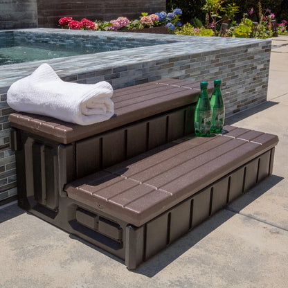 XtremepowerUS Hot Tub Steps With Storage, Spa Step, 36" Length, Camper/Deck Steps, Anti-Slip Brown