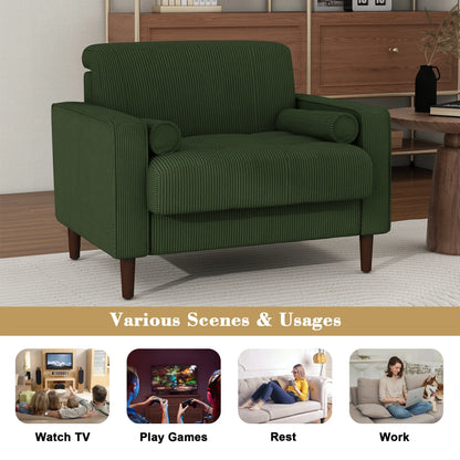 UIXE Corduroy Accent Chair Modern Upholstered Arm Chairs Comfy Reading Armchair with Pillow Armrest Tufted Living Room Single Sofa Lounge Seat, Yellow