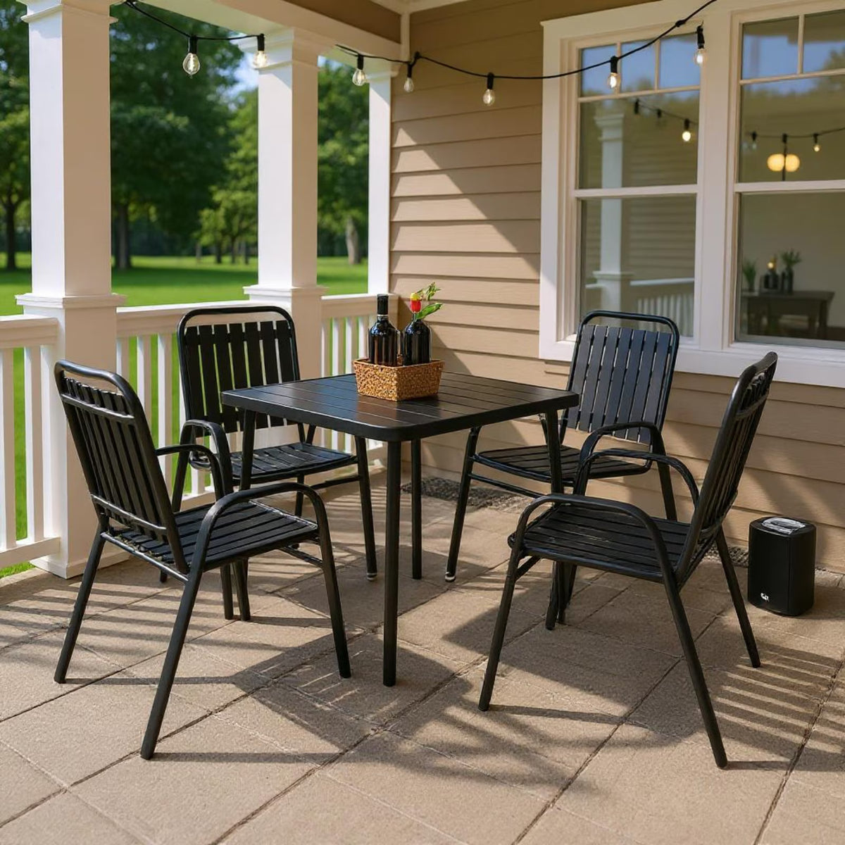 Homy Casa 5-Piece Outdoor Patio Dining, One Table with 4 Chairs for Garden Patio & Backyard, Brown