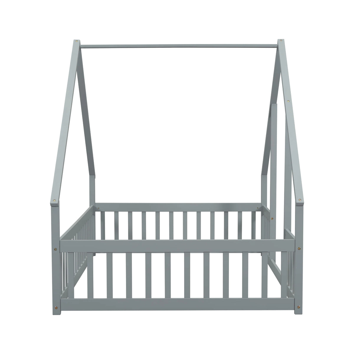 Bellemave Twin Size Floor Bed Frame, Wooden House Bed Twin Size with Fence, Montessori Bed with Guardrails for Bedroom (White)