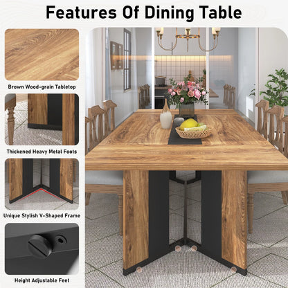 71 inch Large Rectangular Dining Table for 6-8 People, Dining Table with Marble-Color Wood Waterproof Tabletop and Adjustable Leg, 6ft Luxurious Family Dinner Table for Office Kitchen Living Room
