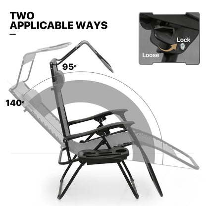 MoNiBloom Zero Gravity Chairs Set of 2, Folding Outdoor Patio Beach Recliner with Canopy Shade & Headrest, Black