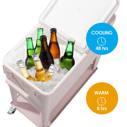 BNSPLY 80 Quart Outdoor Cooler Cart Rolling Ice Chest Cooler Cart, Portable Patio Cooler with Bottle Opener, Handles and Drainage, Standing Cooler for Patio Party, Camping and BBQ, Mint Green