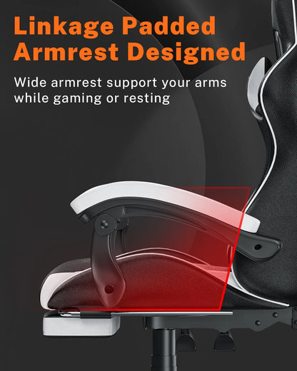 Bigzzia Gaming Chair with Footrest, Gaming Chair for Adult with Headrest and Lumbar Support,Red