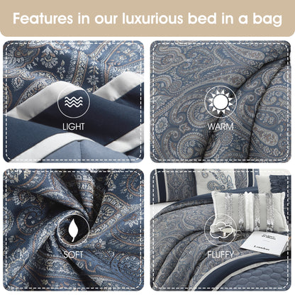 Lanco Smoke Grey Comforter Set California King Size, 9 Piece Jacquard Floral Bedding Set, All Season, Ultra-Soft, Matching Pillows & Shams, Bed Skirt