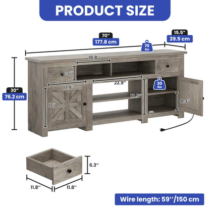 Uforic Farmhouse TV Stand for 75/80 Inch TV, Rustic Entertainment Center with Power Outlet, Storage Drawers, TV Console for Living Room, Oak