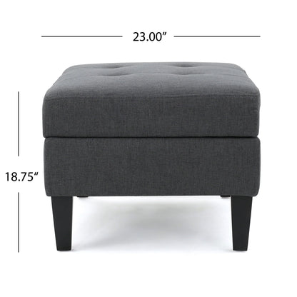 Noble House Sahara Fabric Storage Ottoman, Dark Grey
