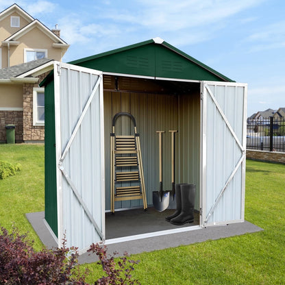 6' x 4' Outdoor Storage Shed, Metal Garden Shed with Lockable Doors, Tools Storage Shed for Backyard, Patio, White
