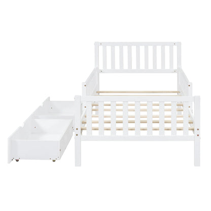 Bellemave Twin Bed with Storage Drawers and Fence Rails, Wood Platform Beds Frame with Headboard, Twin Size Storage Bed for Kids Boys Girls Teens��White)