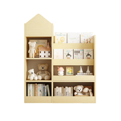 PORKISS Bookshelf for Kids, Wood Kids Bookcase with Toy Storage Organizer, Freestanding Book Shelf with 6 Compartments and 2 Baskets Bins for Kids Bedroom, Nursery, Playroom, Natural