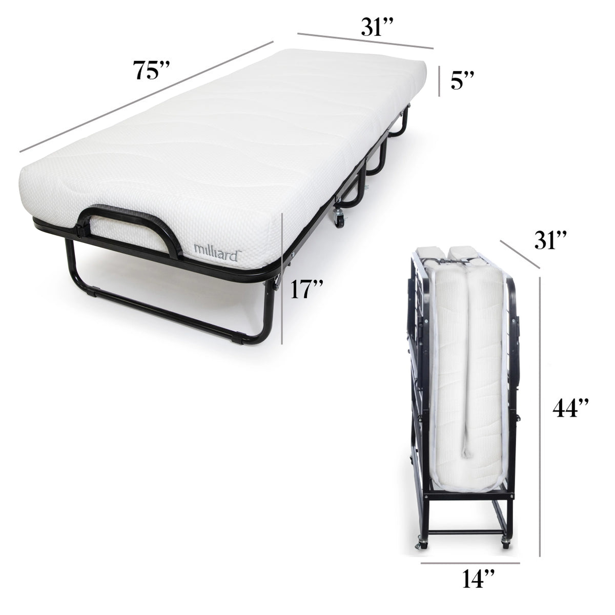 Milliard Twin Steel Folding Bed with Luxurious Memory Foam