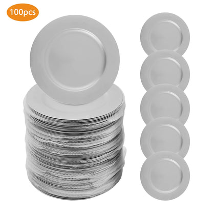 100 PCS Charger Plates Set, Round Charger Plates, Charger Plate for Wedding Party Baby Shower Silver