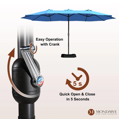Mondawe 15ft Patio Umbrella Rectangular Outdoor Market Umbrella with Base and LED Lights Beige