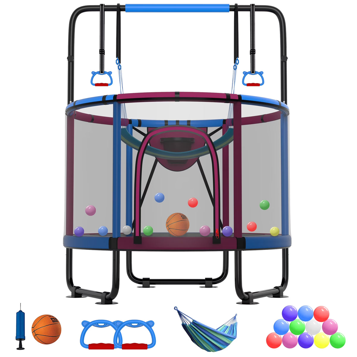 CITYLE Trampoline for Kids 600LBS 60'' 5FT Toddler Trampoline Indoor Outdoor with Basketball Hoop, Swing, Adjustable Bar, Mini Small Trampoline with Enclosure, Gifts for Toddlers, Boys & Girls