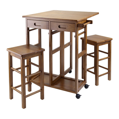 Winsome Suzanne 3-PC Space Saver Set, 2 Tuck-away stools, Teak Finish