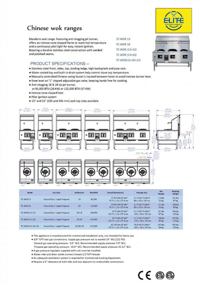 NSF 36 in. Two Burners Chinese Wok Range Natural Gas/ LP with Waterfall Commercial Restaurant Wok