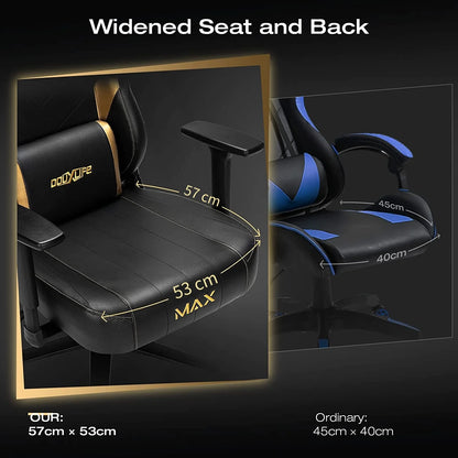 Douxlife Massage Gaming Chair, Spring Cushion, Breathable Fabric Gaming Chair with Footrest, Ergonomic Computer Chair for Adults & Kids
