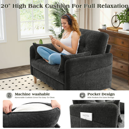 BedLuxury 47'' Wide LoveSeat, 2-seat Chenille sofa with 2 Pillows for Living Room and Small Spaces, Dark Grey