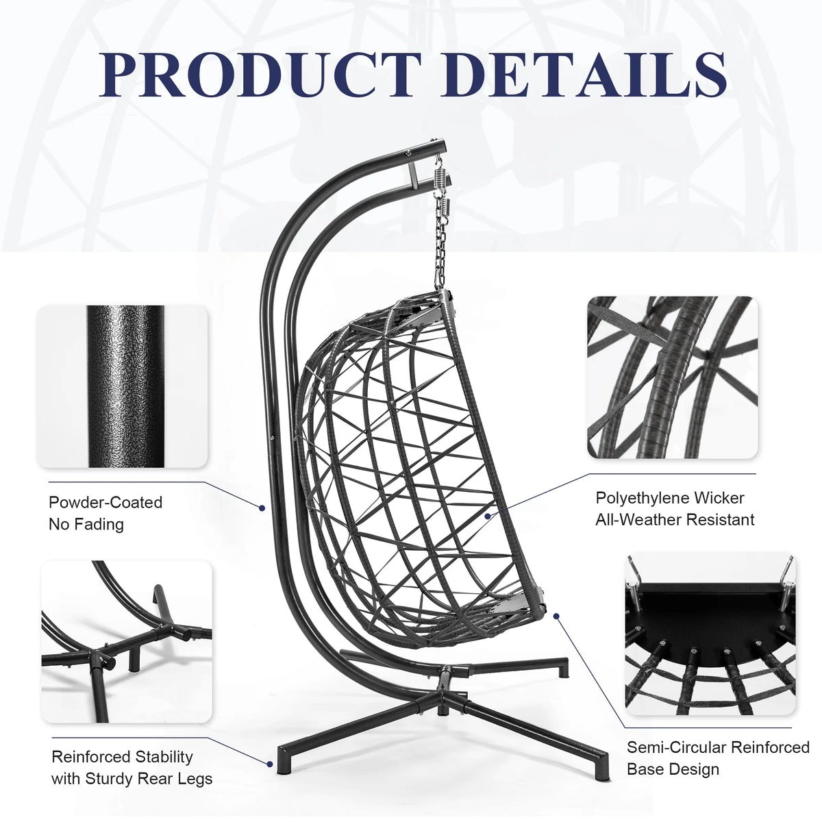 RADIATA Double Wicker Egg Swing Chair with Stand, 2-Person Hanging Egg Chair for Indoor/Outdoor, 700lbs Capacity, Thick Cushions & Headrest,Sturdy Metal Frame��Dark Gray