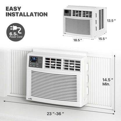 mollie 12,000 BTU 115V Window Air Conditioner, Cools Rooms up to 450 Sq.Ft., Window AC Unit with Remote Control, 24H-Timer and 3 Fan Speeds, White