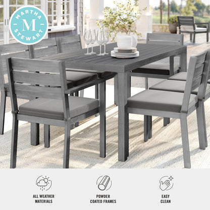 Martha Stewart 71" Indoor-Outdoor Patio Table with Gray Brushed Woodgrain Aluminum Finish