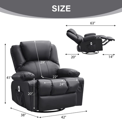 JONPONY Manual Recliner Chair with Heat Therapy and Massage Function, Heavy Duty Reclining Mechanism Massage Chair, Elderly Single Rocker Sofa with Cup Holders for Bedroom Home Theater,Black