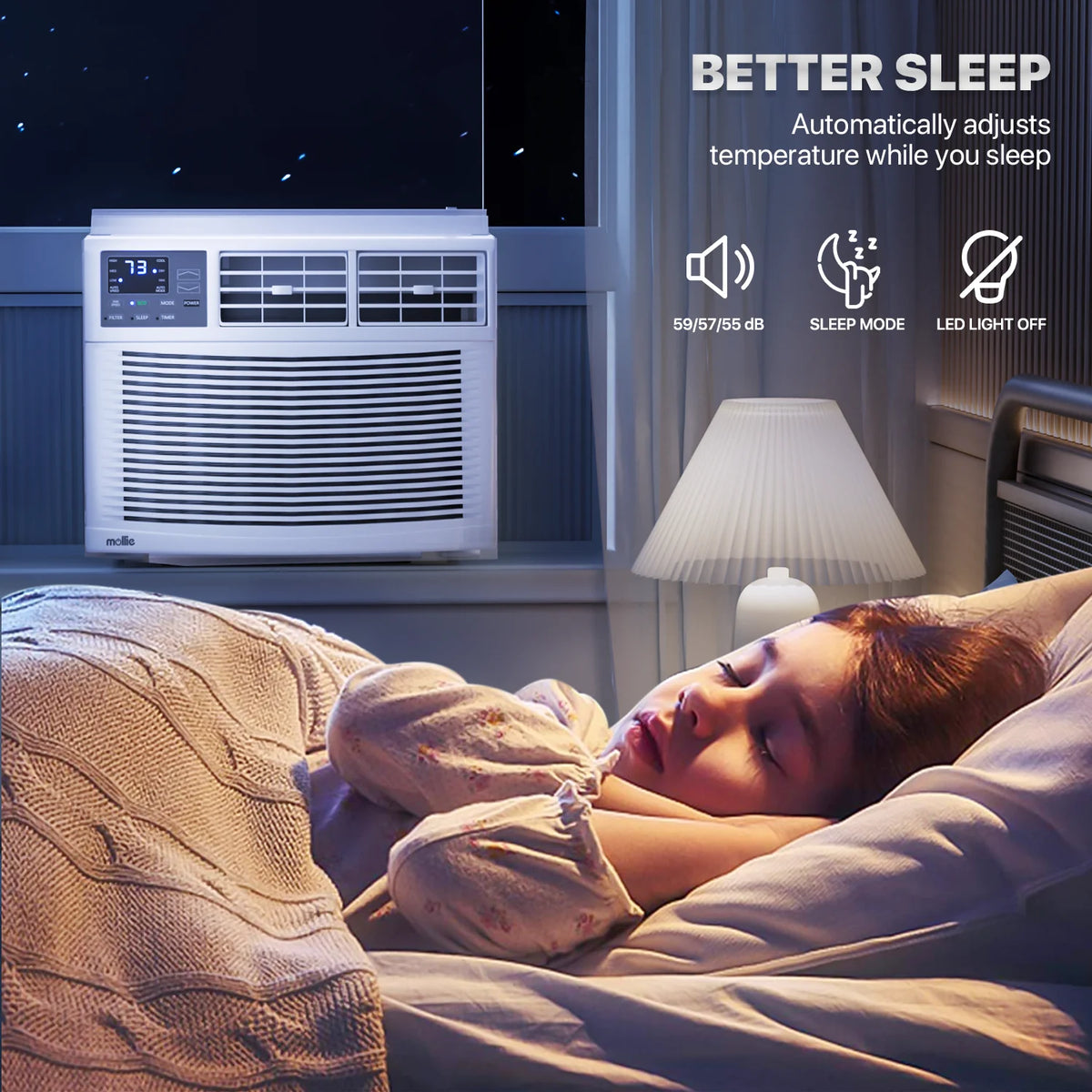 mollie 12,000 BTU 115V Window Air Conditioner, Cools Rooms up to 450 Sq.Ft., Window AC Unit with Remote Control, 24H-Timer and 3 Fan Speeds, White