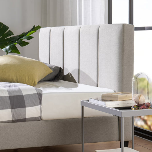 Zinus Maddon 35" Upholstered Platform Bed Frame, Beige, Adult, Queen
