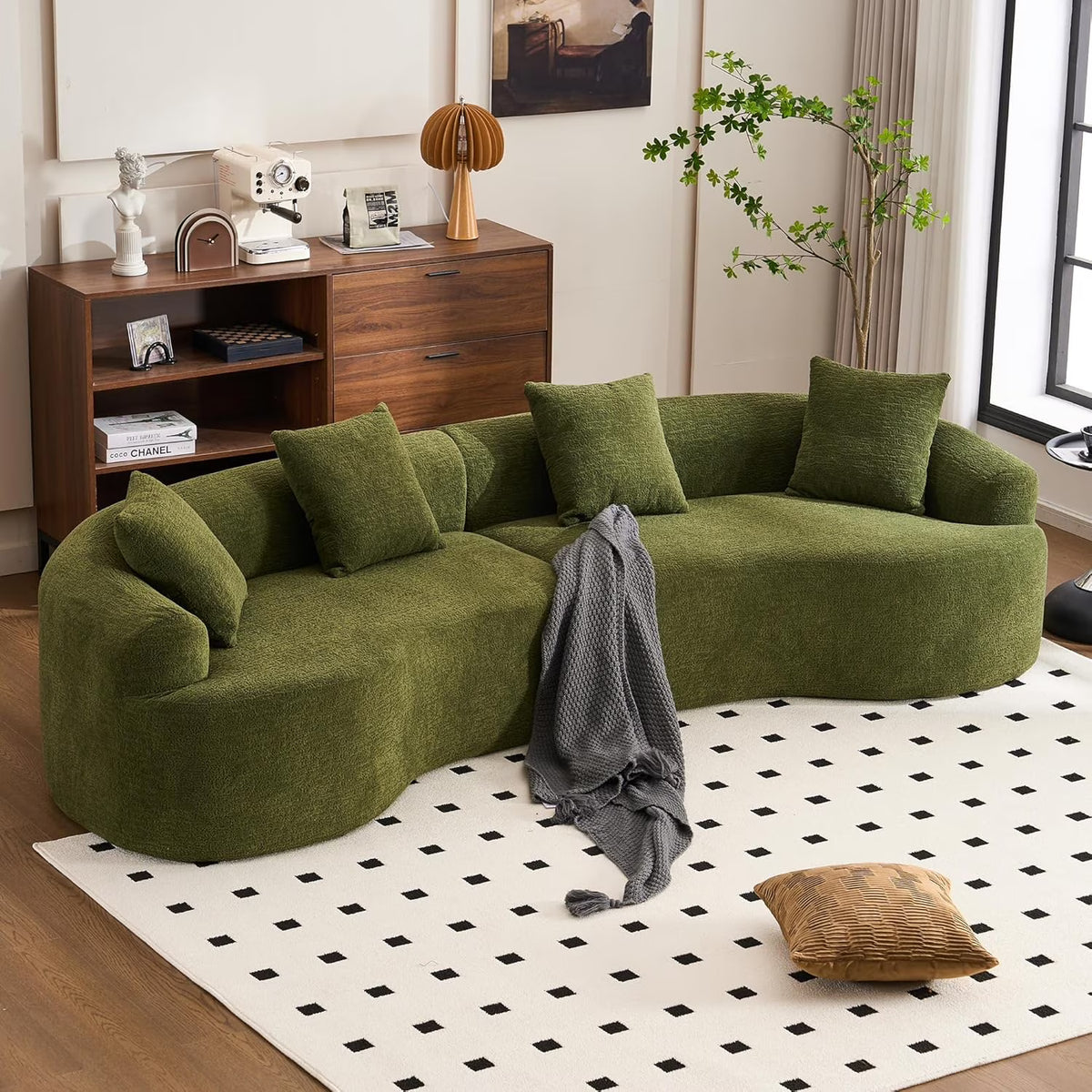 Loveseat Sectional Sofa for Living Room, 65’�?Modern Luxury Plush Chenille Extra Deep Seat Curved Cloud Floor Couch with 3 Throw Pillows for Small Spaces, No Assembly Needed, Sapphire Blue