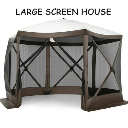 COBIZI 12'x12' Pop-up Gazebo Outdoor Camping Tent with 6 Sides Mosquito Netting, Waterproof, UV Resistant, Portable Screen House Room, Easy Set-up Party Tent with Carry bag, Ground Spike, Brown