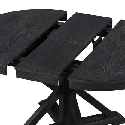 Harper & Bright Designs Round Extendable Dining Table Set for 4, 5 Piece Farmhouse Wood Dining Table Set with 4 Upholstered Dining Chairs, Natural Wood Wash