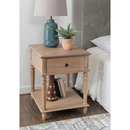 Powell McGhie Single Drawer Indoor End Table with Shelf, 26" Tall, Natural