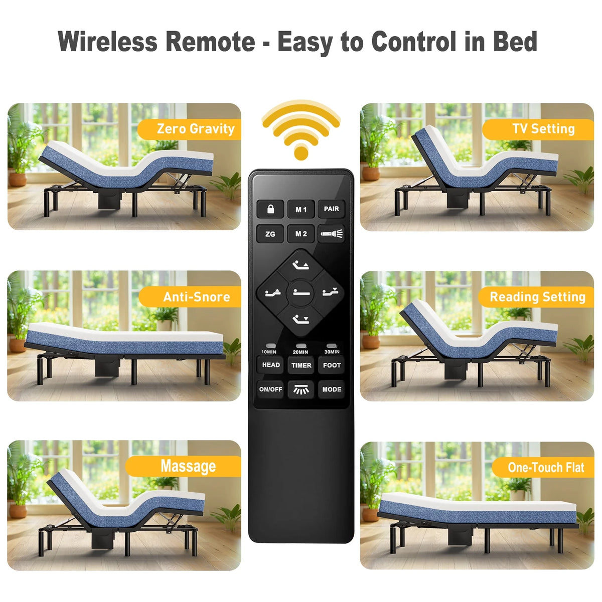 CHITOOMA Electric Adjustable Bed Frame Queen with Massage (4 Modes & 3 Intensities), Wireless Remote, Zero Gravity, 4 USB Ports, Under-Bed Nightlight, 3 Minutes Fast Assembly