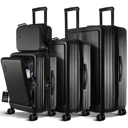 Virtu 4 Piece Hardshell Exapandable Luggage Set, Spinner Luggage Suitcase Set, Navy Blue