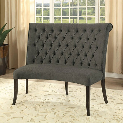Furniture of America Landon Transitional Fabric Tufted Loveseat Bench in Gray