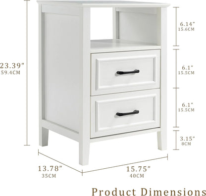 ANHDAH Nightstand Set of 2, Modern End Table with 2 Drawers and Open Shelf, 23.6 Inch High Bedside Table with Storage