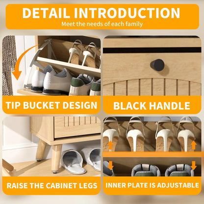 Shoe Storage Cabinet with 2 Flip Drawers, Modern Shoe Cabinet Storage for Entryway, Entryway Shoe Storage