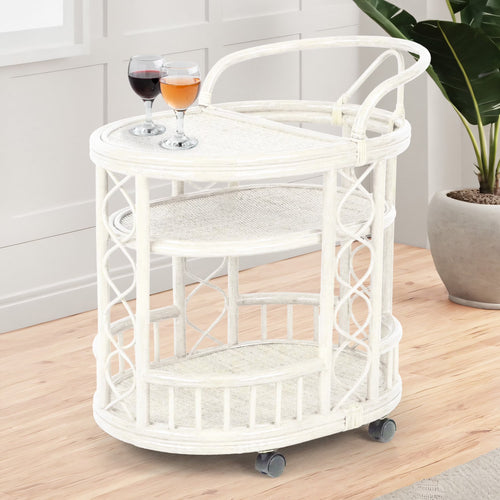 Trolly Moving Serving Cart Bar Table Natural Rattan Wicker ECO Handmade, White Wash