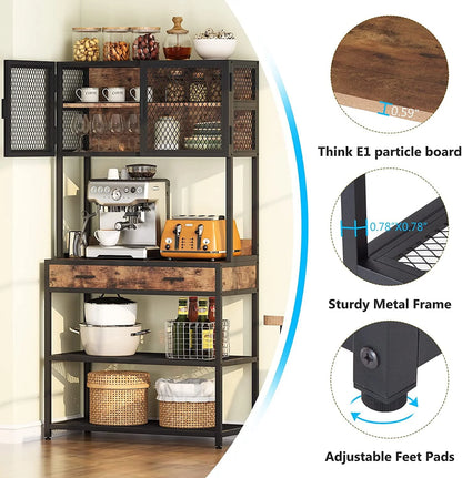 Tribesigns Kitchen Bakers Rack, Microwave Oven Stand with Storage Shelves Cabinet and Drawer, Bakers Racks for Kitchens with Storage Hutch, Kitchen Storage Shelf Organizer Rack for Dinning Room